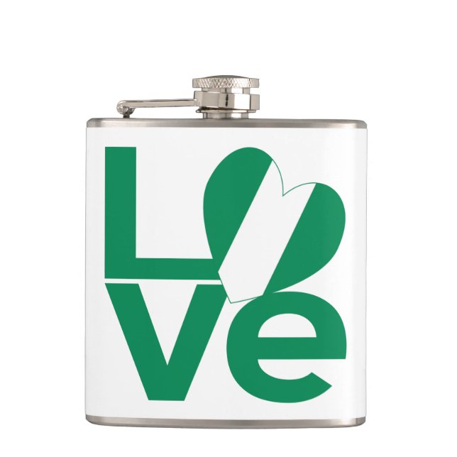 Nigerian Green LOVE Heart Flag  Hip Flask (Front)