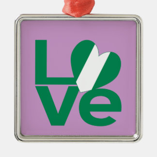 Nigerian Green LOVE Heart Flag Metal Ornament