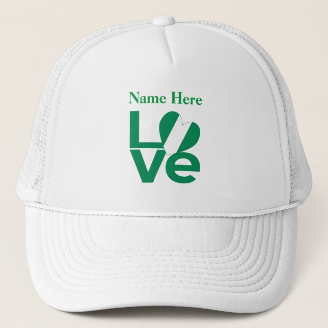 Nigerian Green LOVE Heart Flag Personalised  Trucker Hat (Front)