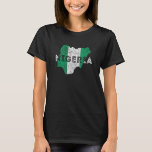 Nigerian Map And Flag Souvenir Distressed Nigeria T-Shirt