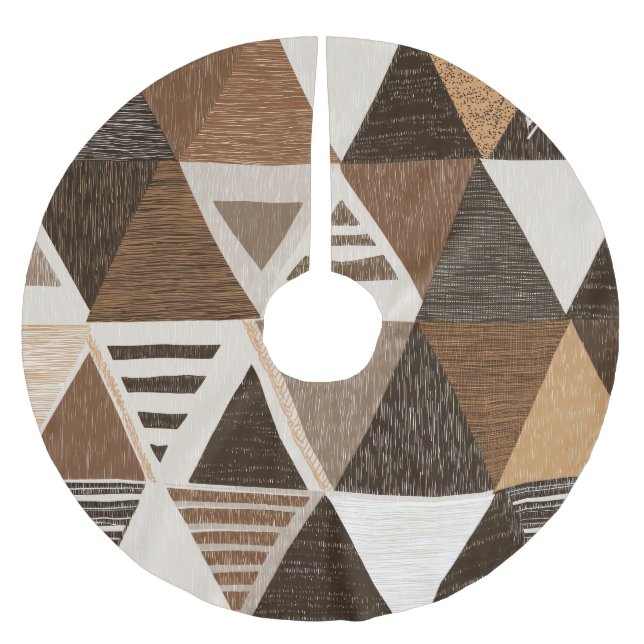 Nigerian patterns on a triangles background brushed polyester tree skirt (Front)