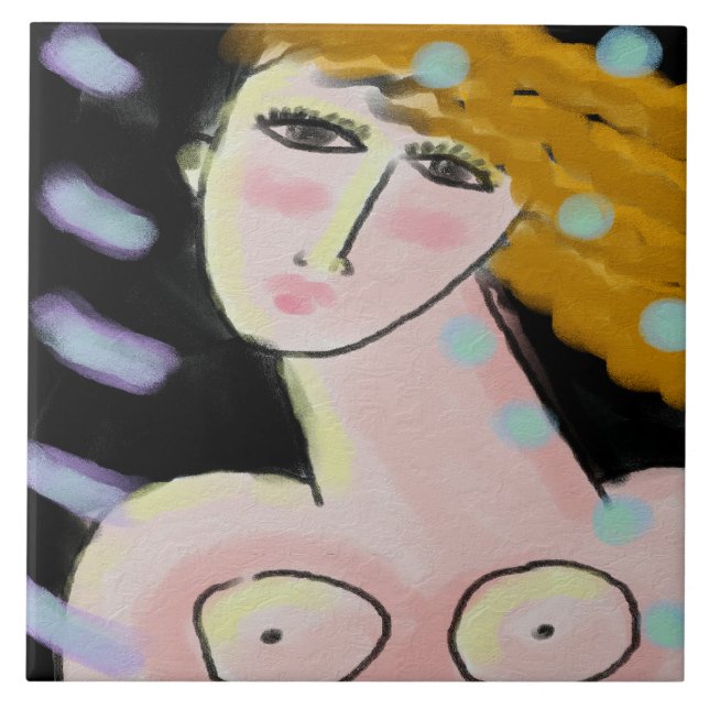 Night 2 Abstract Digital Portrait of a Woman Ceramic Tile (Front)
