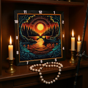 Night Angler's Dream Square Wall Clock