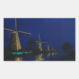 Night at Kinderdijk Rectangular Sticker