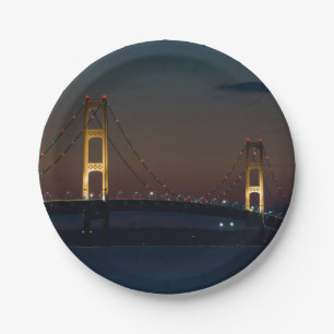 Night At Mackinac Bridge Paper Plate