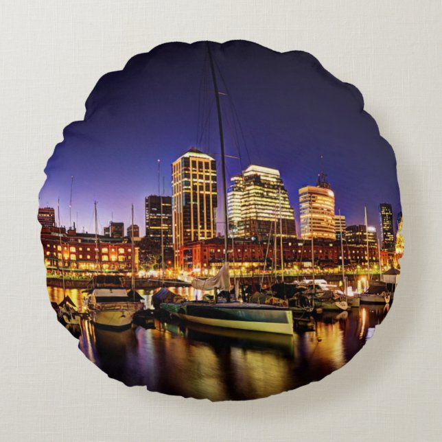 Night At Puerto Madero Round Cushion (Front)