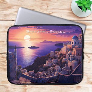 Night at Santorini Island Painting Travel Art Laptop Sleeve