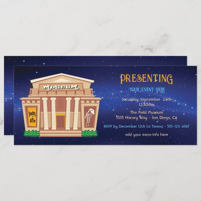 Night at the Museum Ticket Party Event Invitation (Front/Back)