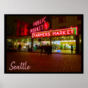 Night at the Seattle Public Market Poster