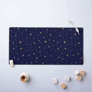 Night background golden stars on dark blue sky desk mat
