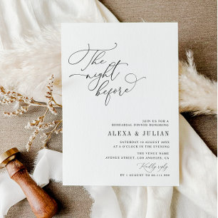 night before black and white rehearsal dinner invitation