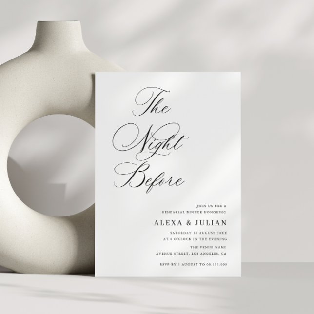 night before black calligraphy rehearsal dinner invitation (Creator Uploaded)