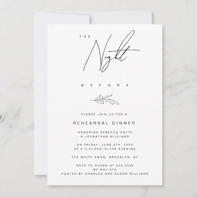 Night Before Branch Rehearsal Dinner Invitation (Front)