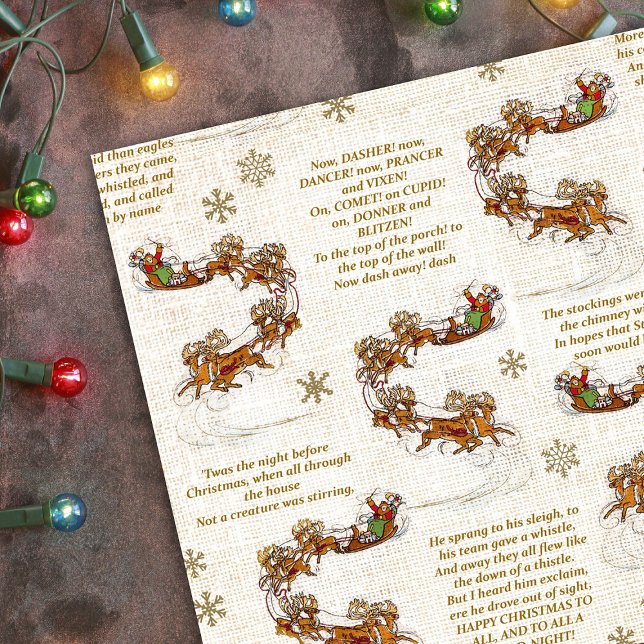 Night Before Christmas Santa Sleigh Reindeer Wrapping Paper (Creator Uploaded)