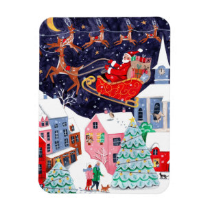 Night before Christmas Village Holiday Card Magnet