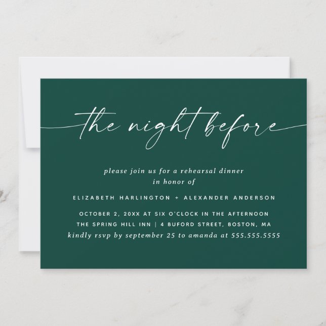 Night Before | Deep Teal Green Rehearsal Dinner Invitation (Front)