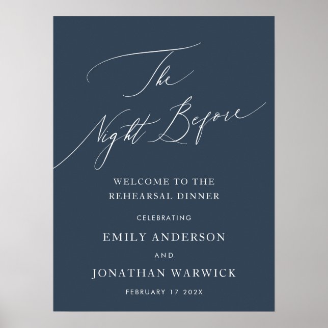 NIGHT BEFORE navy blue Rehearsal Dinner sign (Front)