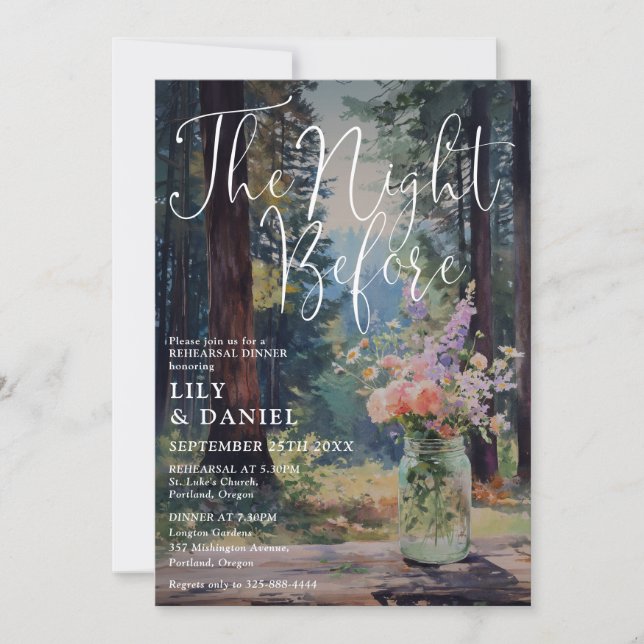Night Before Rustic Forest Floral Rehearsal Dinner Invitation (Front)