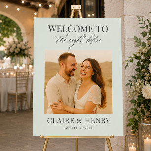 Night Before Sage Green Photo Wedding Welcome Poster