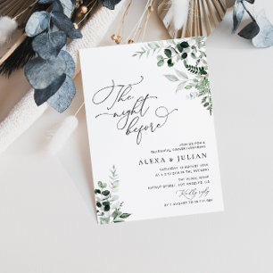 night before sage green rehearsal dinner invitation