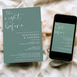 Night before sage green wedding rehearsal dinner invitation