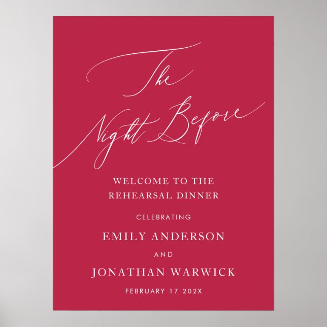 NIGHT BEFORE summer red magenta Rehearsal Dinner Poster (Front)