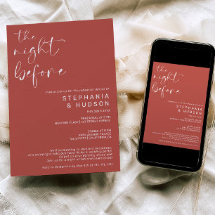 Night before terracotta wedding rehearsal dinner invitation