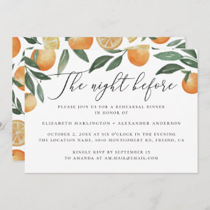 Night before. Watercolor citrus rehearsal dinner Invitation