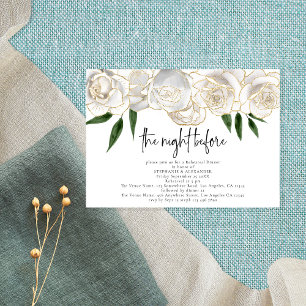 Night Before White Florals Script Rehearsal Dinner Invitation