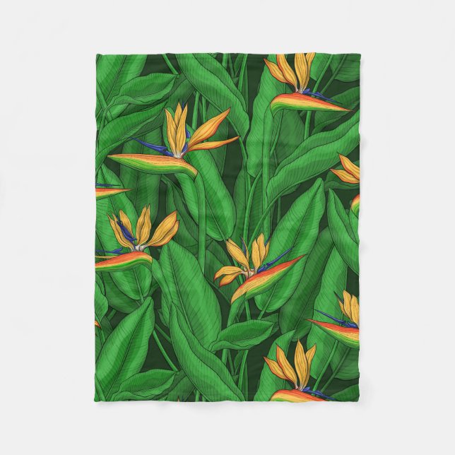 Night bird of paradise garden fleece blanket (Front)
