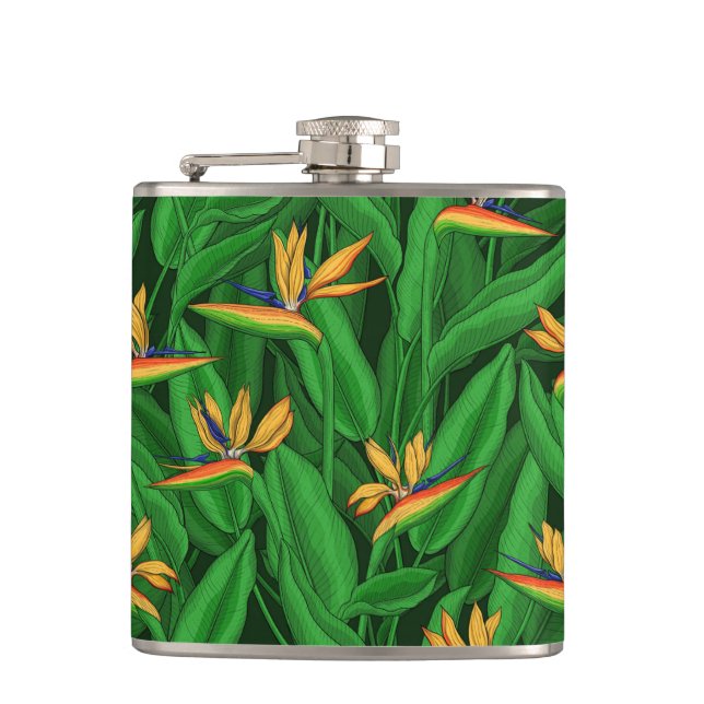 Night bird of paradise garden hip flask (Front)