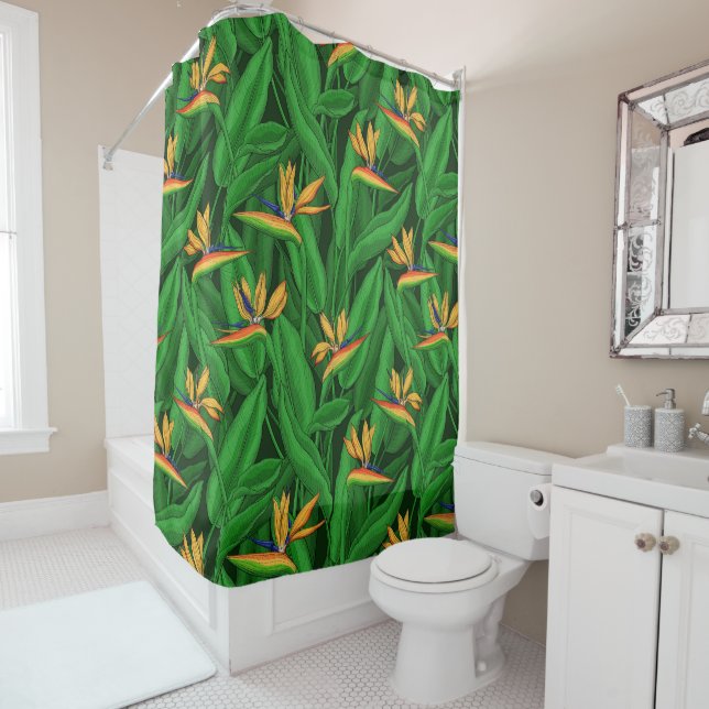 Night bird of paradise garden shower curtain (In Situ)