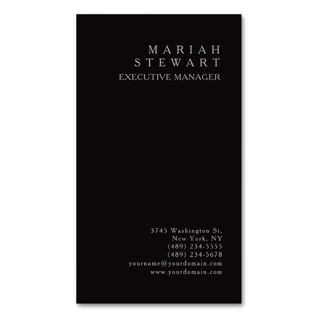 Night Black Minimalist Elegant Modern Plain Magnetic Business Card (Front Vertical)
