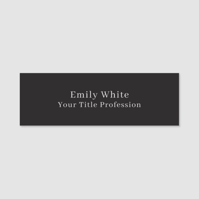 Night Black Plain Elegant Professional Modern Name Tag (Front)