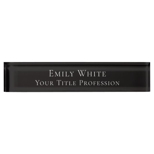 Night Black Plain Elegant Professional Modern Nameplate (Front)
