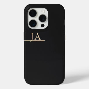Night Black Solid Colour Apricot Beige Initials iPhone 15 Pro Case