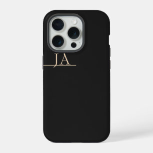 Night Black Solid Colour Apricot Beige Initials iPhone 15 Pro Case