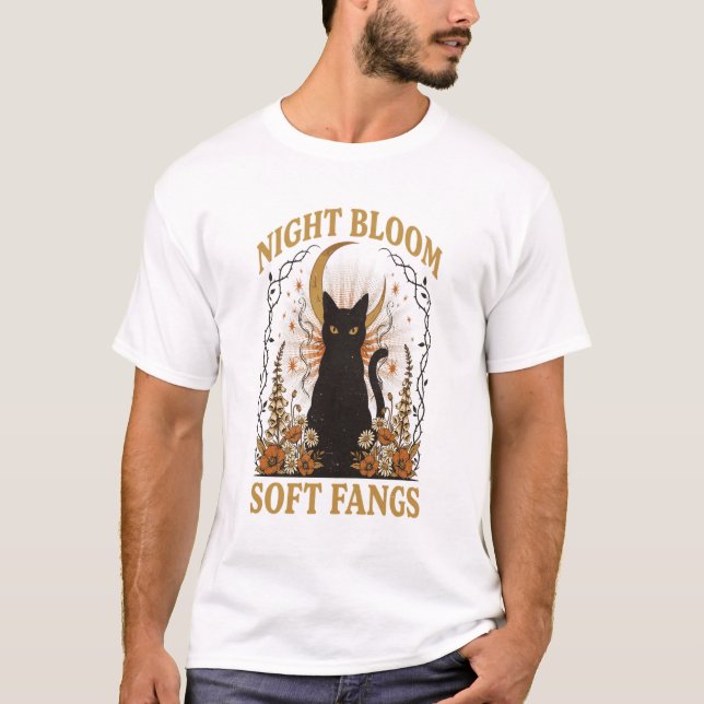 Night Bloom Soft Fangs Black Cat Moon Tee (Front)