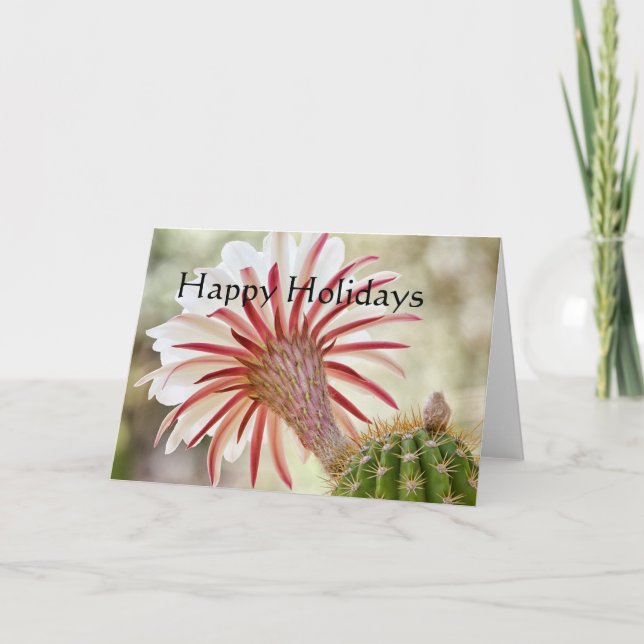 Night blooming cactus flower, happy holidays holiday card (Front)