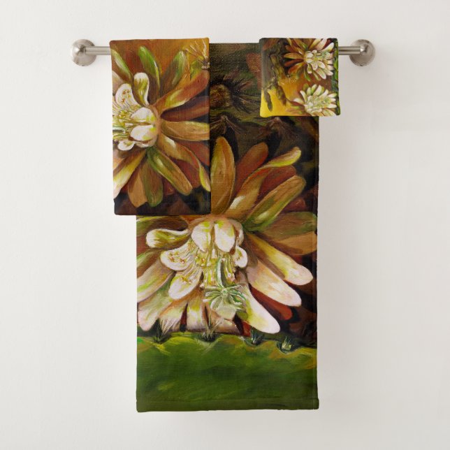 Night blooming cereus cactus in blossom bath towel set (Insitu)