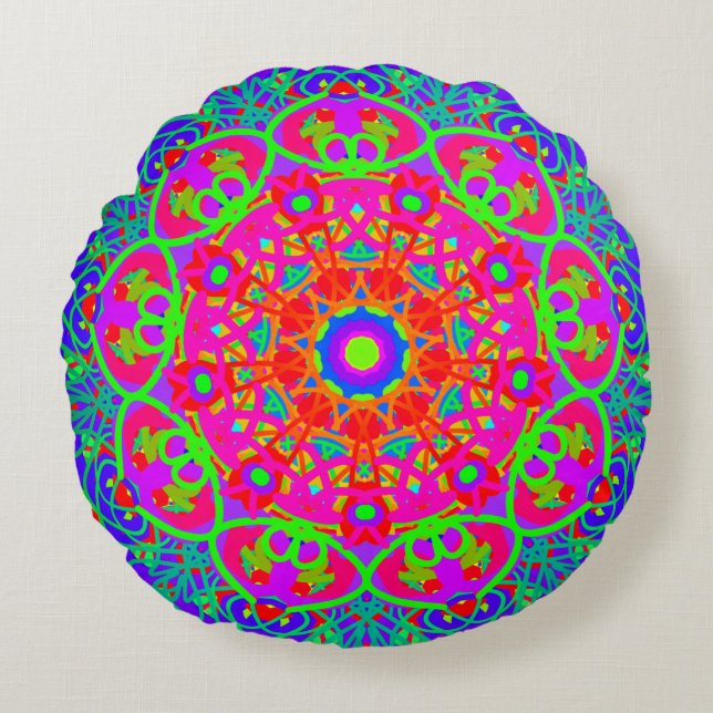 Night Blooming Flower Mandala Boho Reversible Round Cushion (Front)