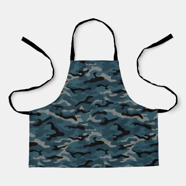 Night Blue Camo Camouflage Apron (Front)
