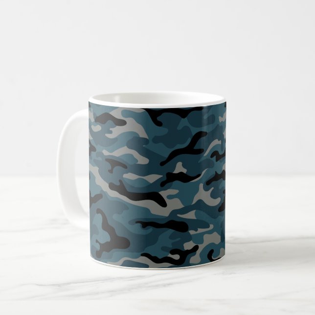 Night Blue Camo Camouflage Coffee Mug (Front Left)