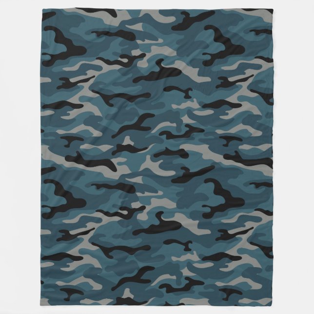 Night Blue Camo Camouflage Fleece Blanket (Front)