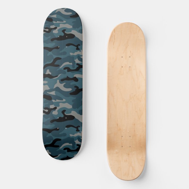 Night Blue Camo Camouflage Skateboard (Front)