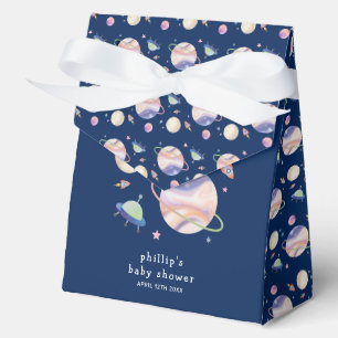 Night Blue Galaxy Space Moon Star Boy Baby Shower Favour Box