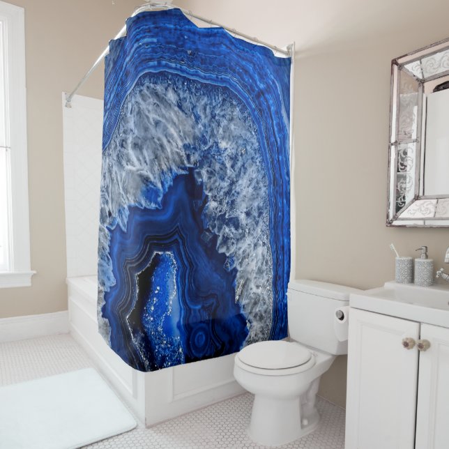 Night Blue Indigo Agate Mineral Quartz Gemstone Shower Curtain (In Situ)
