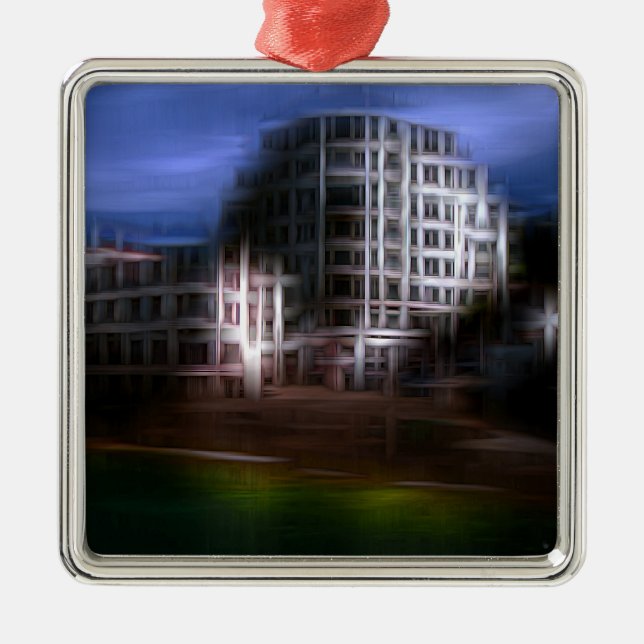 Night buildings digital effect style "impression"  metal ornament (Front)