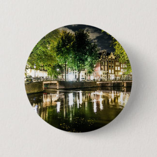 night canal in Amsterdam, Netherlands 6 Cm Round Badge