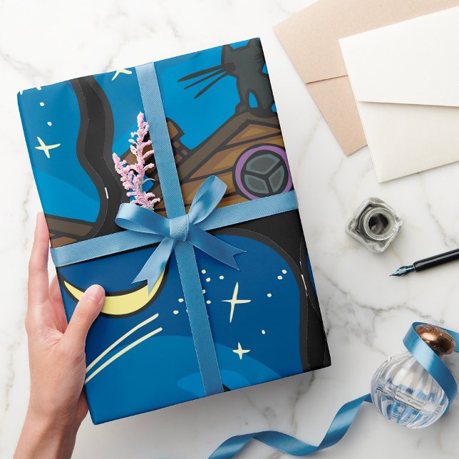 Night Cat On A Roof Wrapping Paper (Creator Uploaded)